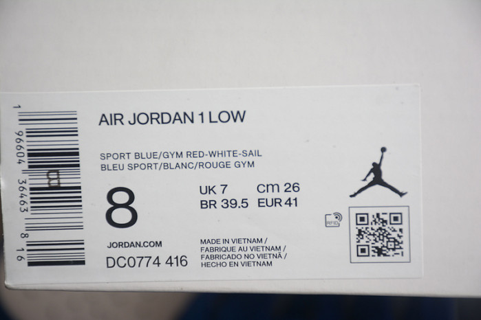 air jordan 1 low sport blue gym red dc0774-416