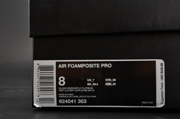 nike air foamposite pro “island green” metallic platinum mens 624041-303