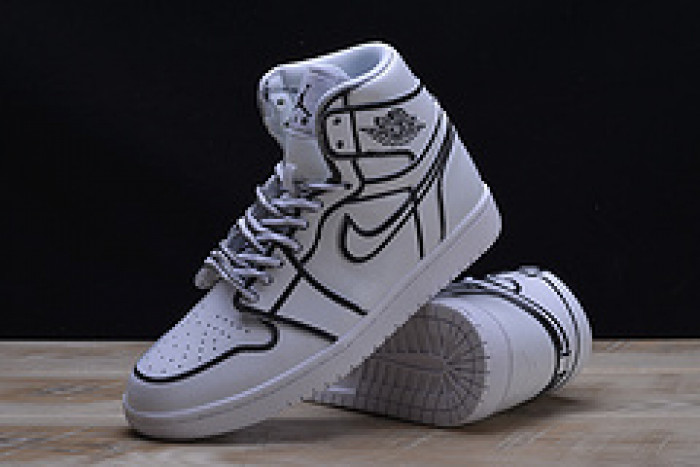 nike air jordan 1 retro “comic 3d pencil” white hand-painted mens aa4724-110